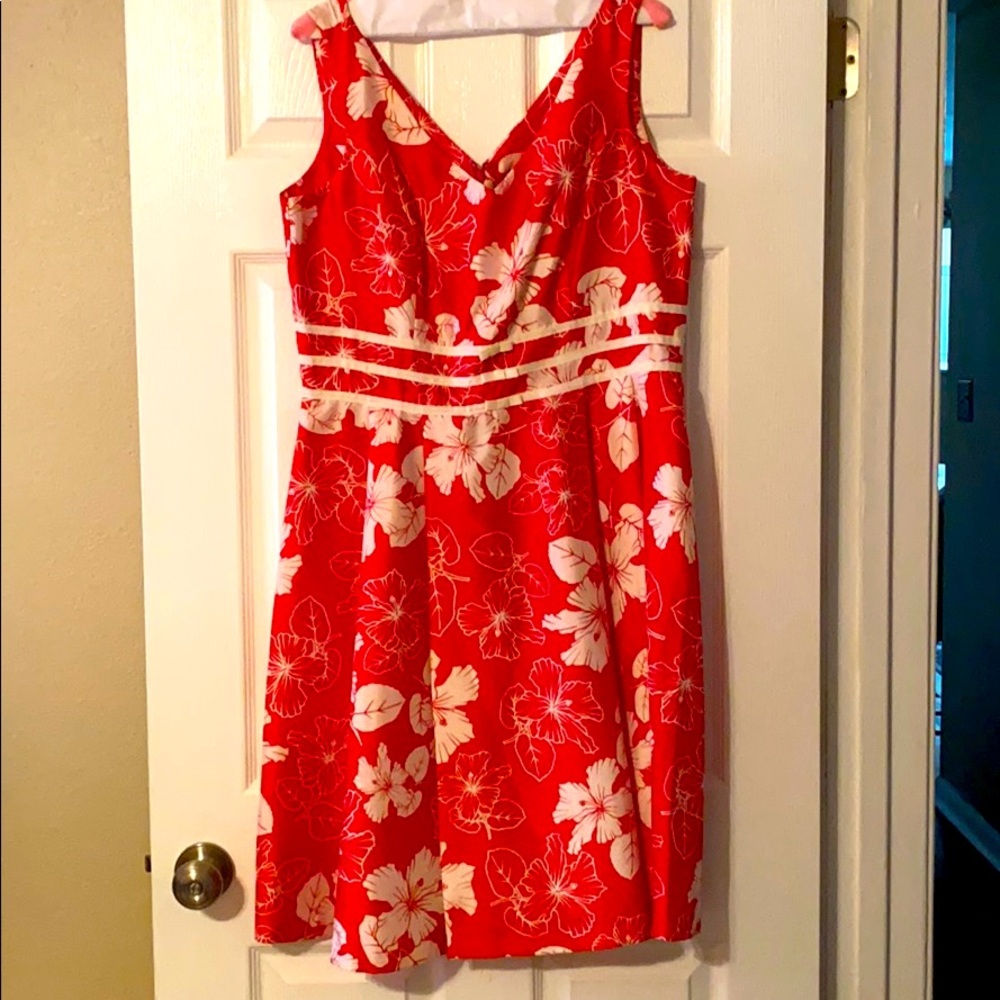 Red and white floral dress